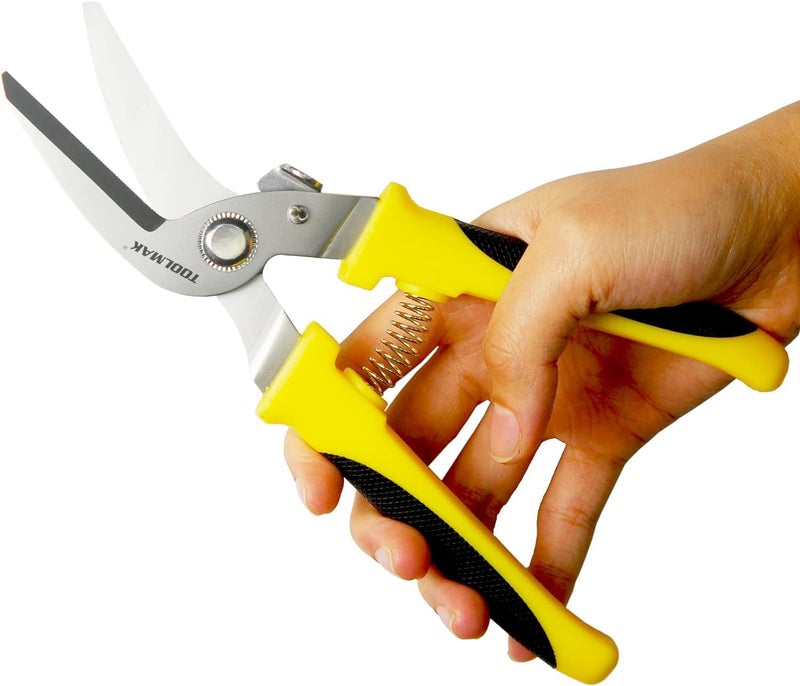 TOOLMAK Tin Snips 8 Inch Heavy Duty Scissors Metal shears with Stainless Steel Curve-Blade Comfort Grips, Multifunction Cutting of Branches, Thin Iron, Cardboads - Image 1